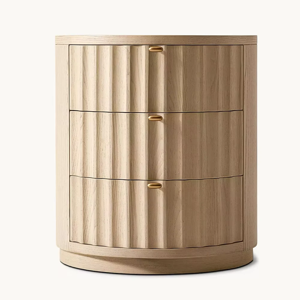 Round Wooden 3-Drawer Nightstand — main view on a white background