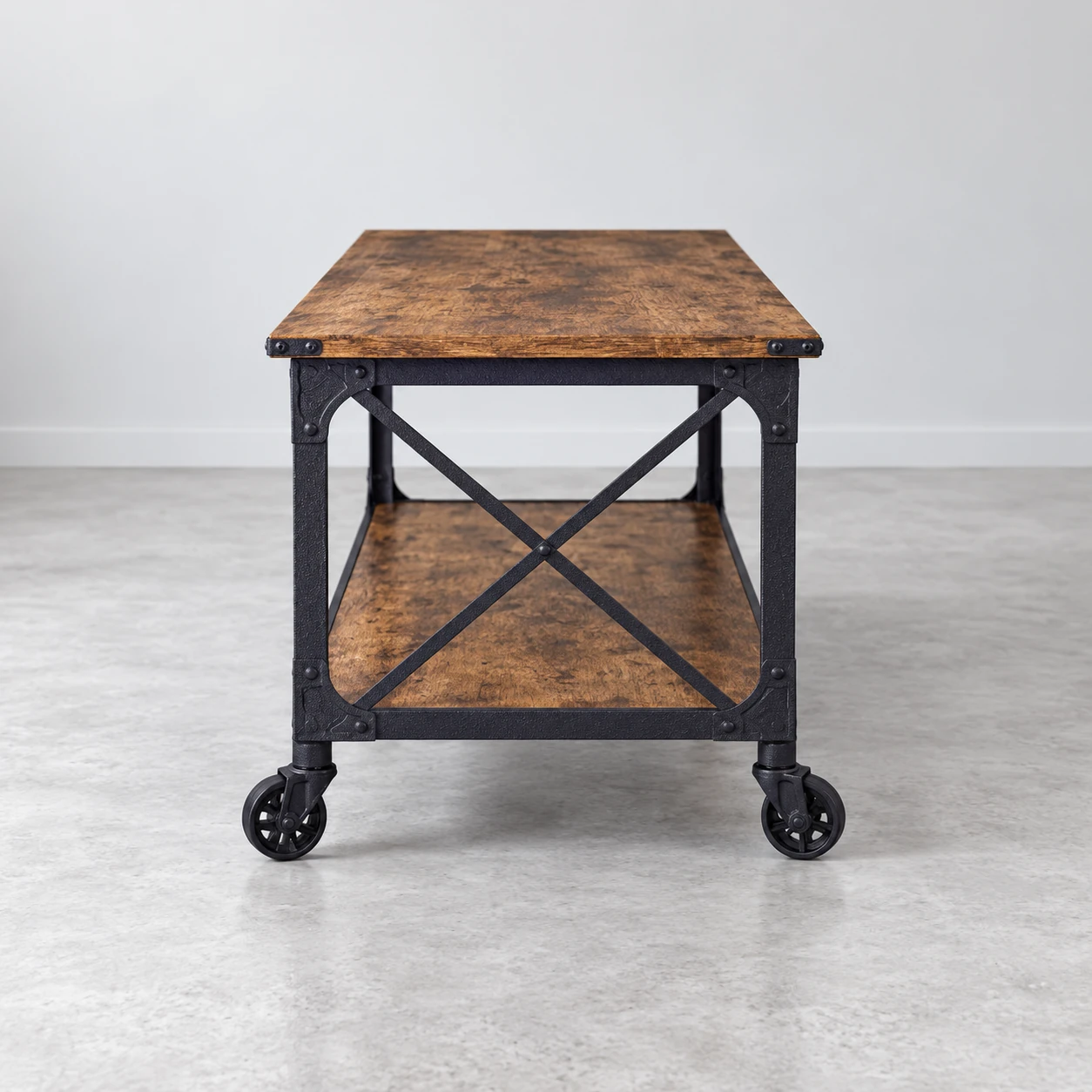 Steel & MDF Coffee Table with Lower Shelf — side view