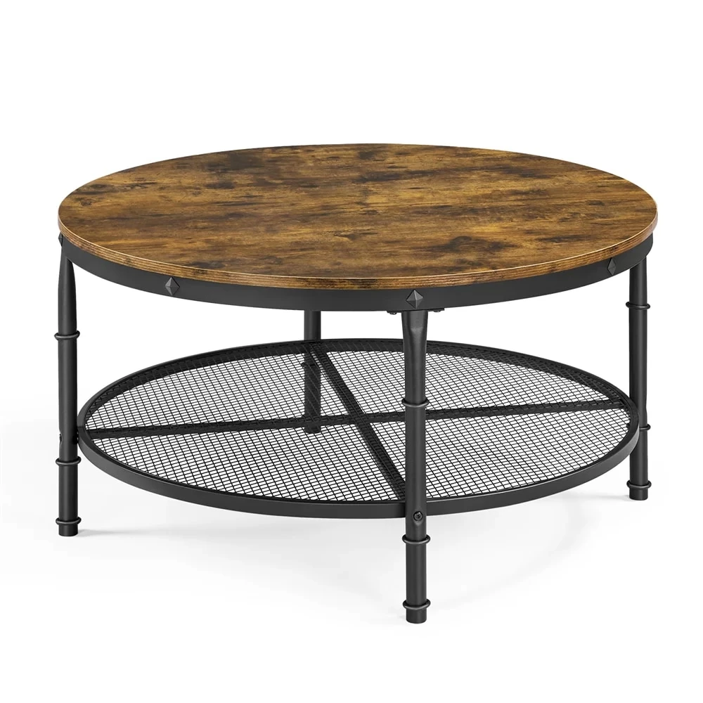 Round Coffee Table with Mesh Shelf — main view on a white background
