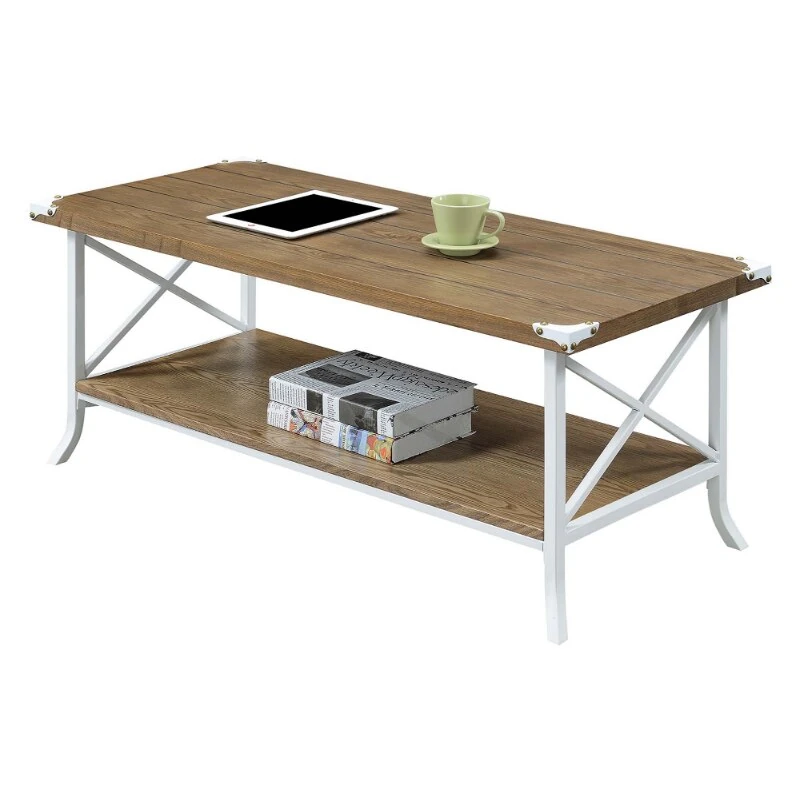 Rectangular Coffee Table with White X-Braced Frame — main view on a white background